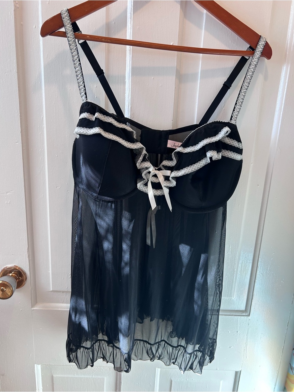 Vintage Jezebel Black Mesh Underwire Babydoll Lingerie Top – Size 2XL